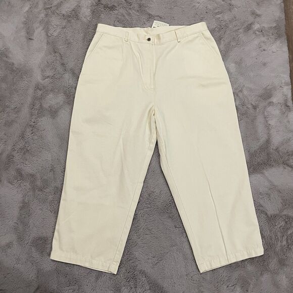 NWT L.L. Bean Women 18 Wrinkle-Resistant Cotton Pants Ivory White‎ Casual Relax - Picture 1 of 12